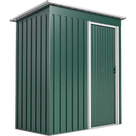 Capanno Attrezzi con Tetto Inclinato e Porta Scorrevole, in Acciaio Zincato, 163x89x182 cm, Verde