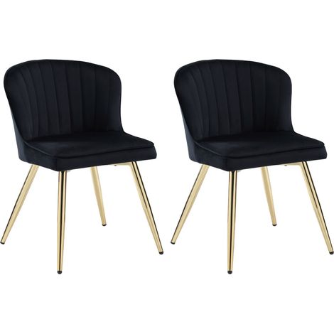 Set di 2 Sedie da Pranzo in Velluto Sedie da Cucina Moderne Sedie da Salotto Imbottite con Gambe in Metallo per Soggiorno, Nero