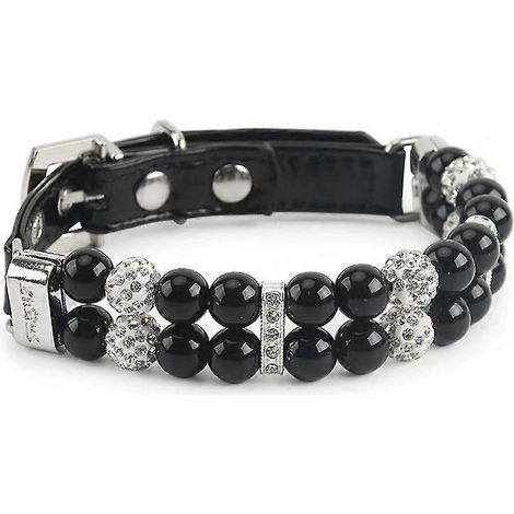 Collar de perlas de cuero sintético con diamantes de imitación de cristal para perros y gatos, lindo y a la moda. (1/4)