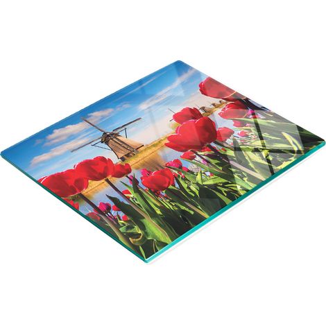 Tagliere decorativo in vetro temperato con motivo mulini a vento olandesi, 60x52 cm (1/5)