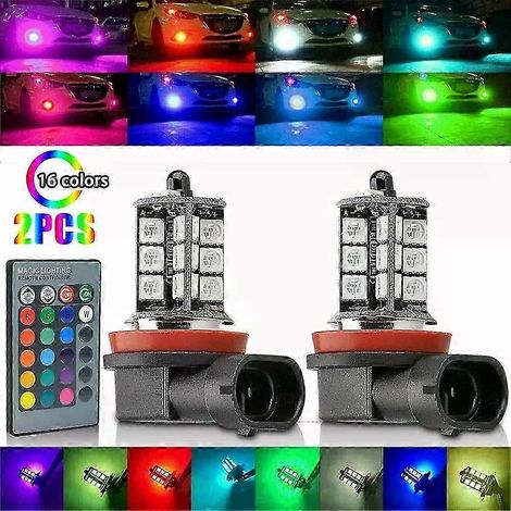 ampoules LED antibrouillard pour voiture RGB H8/H11 H7 H4, puces 5050 27 SMD, changement de couleur, télécommande, lampe de phare Aotu avec 12 V 24 V (H7) (1/5)