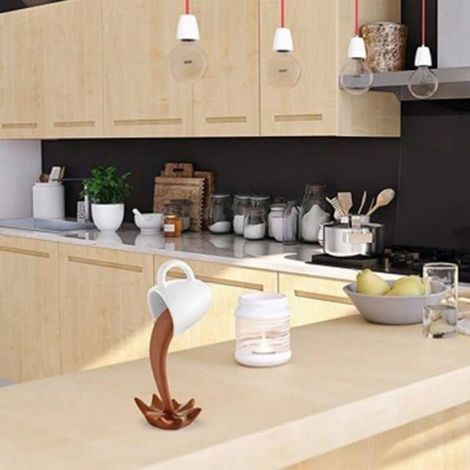 Tasse Café Flottant 3D Résine Sculpture Créative Bureau Décoration Cadeau Original Blanc Or Cuisine Salon (1/4)