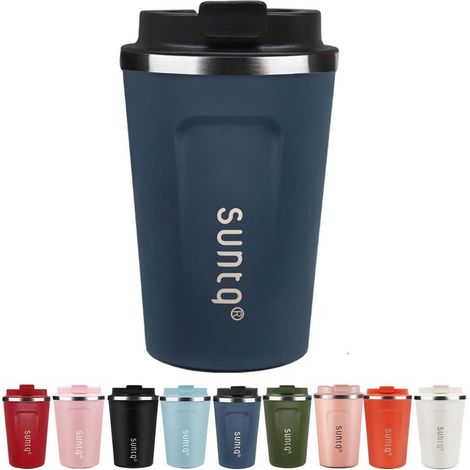 SUNTQ Kaffeebecher to go Edelstahl Thermobecher doppelwandig 380ml Schwarzblau (1/5)