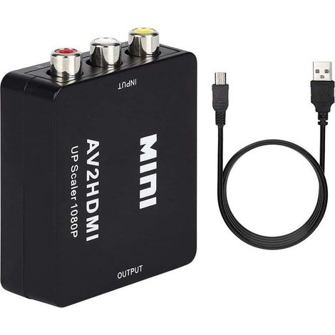 Convertisseur RCA vers HDMI, mini convertisseur AV vers HDMI 1080p, adaptateur audio/vidéo composite AV CVBS avec câble de chargement USB pour TV/PC/PS3/STB/Xbox, magnétoscope/lecteur DVD. (1/5)