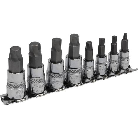 Sealey AK65600 Hex Socket Bit Set Lock-On 8pc 1/4in &amp 3/8inSq Drive Metric