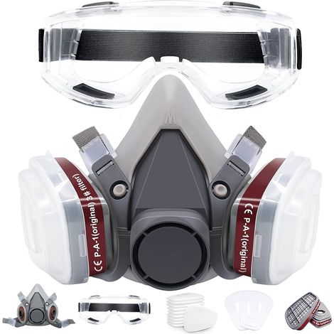 Masque de protection respiratoire professionnel avec 22 filtres Masque anti-poussière respiratoire réutilisable anti-gaz pour peinture/construction/pulvérisation chimique/ponçage/polissage, etc. (1/5)