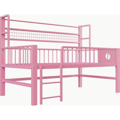 Niedriges Kinder-Hochbett 90 x 200 cm aus Metall mit Stauraum, rosa HOMVRA (1/5)