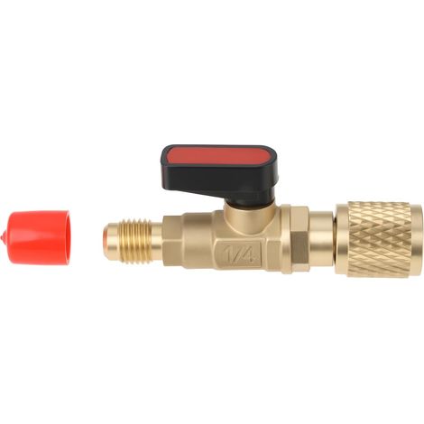 Kältemittel-Sicherheitsventil – 1 Stück – Massives Messing – 1/4" Acme auf 5/16" SAE Gewinde – Klimaanlagen R32/R410A – Messingfarben (1/5)