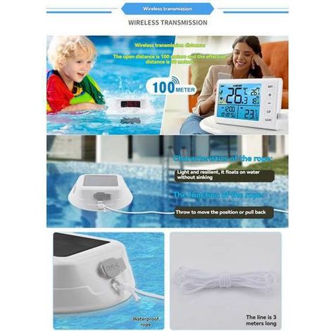 1 lot. Couleur : Blanc. Matériau : Plastique. Thermomètre flottant électronique à affichage numérique avec éclairage RGB pour baignoires et piscines. (1/5)