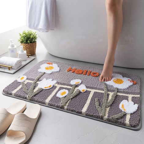 Superweiche, beflockte grüne Badematte, saugfähig und rutschfest, dicker Mikrofaser-Langflorteppich, niedliches Pflanzenmuster, maschinenwaschbar, für Badewanne und Dusche (1/4)