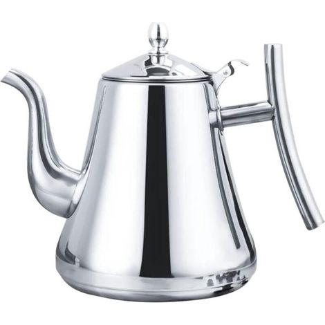 Vitdipy - Théière - 2 litres - Avec filtre - Théière à double paroi - Théière en acier inoxydable - Cafetière - Théière pour plaque de cuisson - Finition miroir - Argent