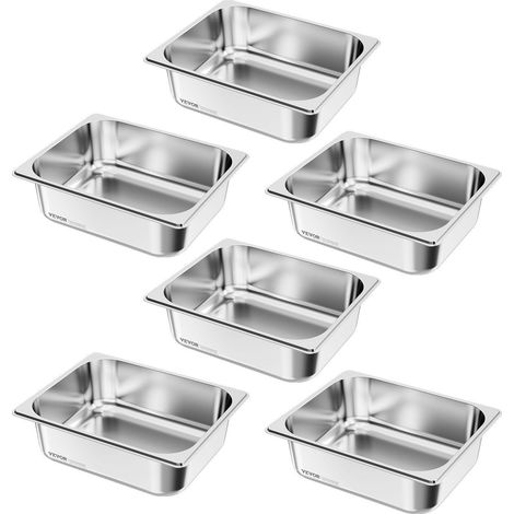 Bacs à vapeur en acier inoxydable 1/2 x 98 mm 6 L anti-blocage réutilisables et antirouille pour restaurants et buffets lot de 6. (1/5)