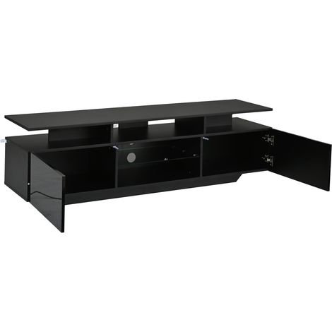 Meuble TV 160x40x45 cm en MDF noir avec LED et 2 armoires, 8 rangements pour écran 70 pouces (1/5)