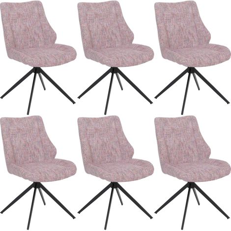 6er-Set Esszimmerstuhl HHG-961, Küchenstuhl, drehbar Auto-Return, Stoff/Textil Chenille (410g/m²) Öko-Tex rosa (1/5)