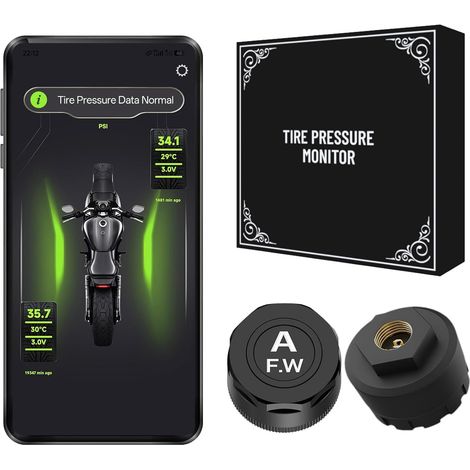 Système de contrôle de pression des pneus Bluetooth TPMS pour moto, connexion sans fil Bluetooth 5.0, affichage de la pression des pneus et de la température en temps réel avec alarme, capteurs (1/5)