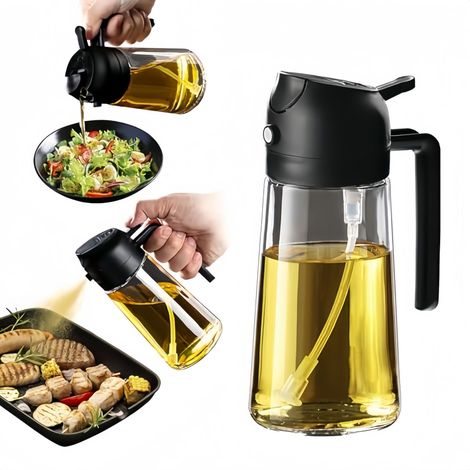 Speiseölspray 470 ml – 2-in-1-Luftfrittierölsprüher zum Kochen, für Salate, Essig und Küchenzubehör – Schwarz