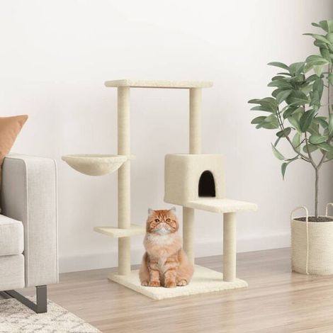 Arbre à chat avec poteaux en sisal, couleur crème, 95 cm