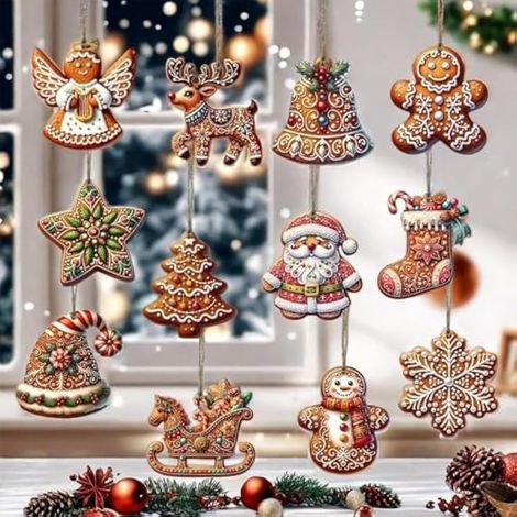 24 décorations de Noël en bois, décorations pour sapin de Noël, décorations pour sapin de Noël, décorations pour sapin de Noël, décorations pour sapin de Noël, cerfs, flocons, étoiles, décorations de (1/3)