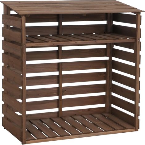 [JAMAIS UTILISÉ] Abri à bois HHG-076, étagère pour bois de chauffage, abri à bois, support pour bois de sapin MVG 121 x 122 x 61 cm, brun foncé