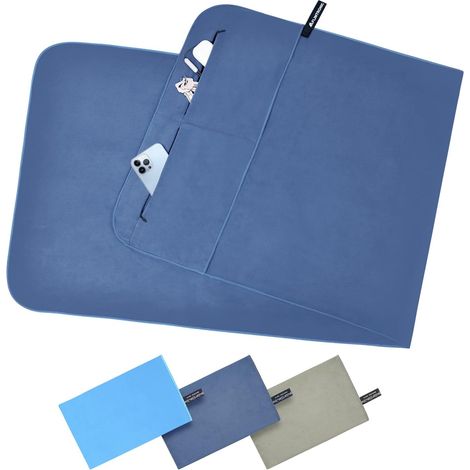 Serviette Microfibre, Serviette de Fitness Disponibles avec Poche Zippée, Serviette Sport Musculation pour Voyage Plage Gym, Ultra Absorbante, Ultra-Légère et Rapidement Sèche (1/5)