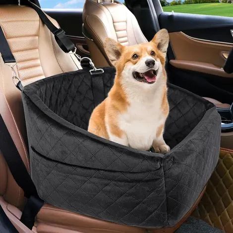 Siège auto pour chien de petite et moyenne taille, rehausseur amovible et lavable pour chien de moins de 13,6 kg, lit de voyage pour animaux de compagnie avec poches de rangement et ceinture de sécuri (1/3)
