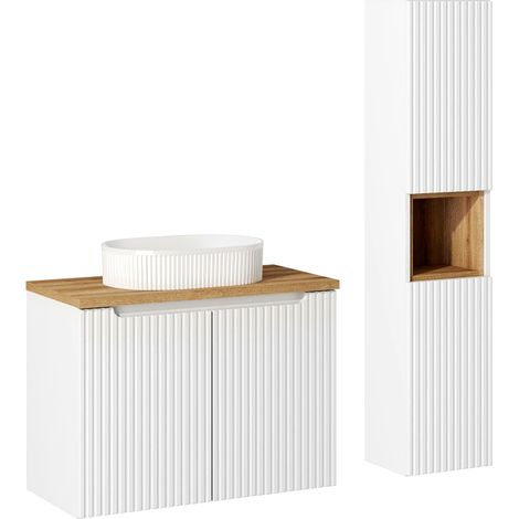 Badmöbel Set 2-teilig mit 80cm Waschtisch, weiß und Eiche, NEWPORT-56-WHITE (1/5)