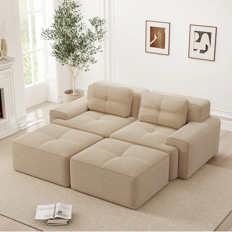 Sofá modular 2 plazas de pana con otomana OKMYHOME (1/5)
