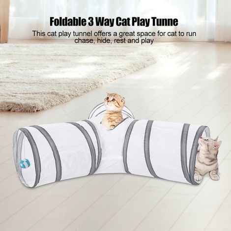 1 tunnel de jeu pour chat, pliable et à 3 voies, polyester, 70 x 25 cm, pour chats, lapins et petits animaux (1/5)