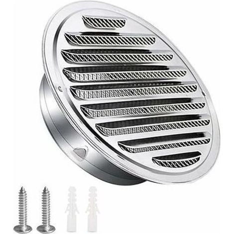 VMC Ventilation Grille, 125mm Stainless Steel Ventilation Grille with Screws and Wall Plugs, Weatherproof, Louvered with Insect Screen and Loop, Round Air Exhaust Grille, Screw and Plug (1/5)
