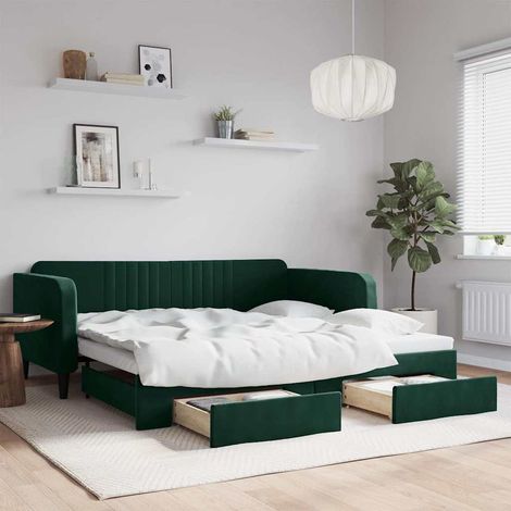 Tagesbett Ausziehbar mit Schubladen Dunkelgrün 100x200 cm Samt