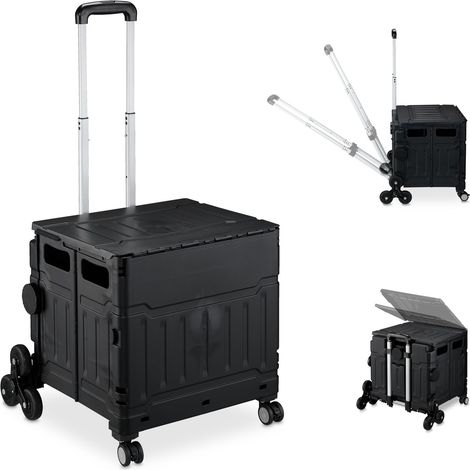 Relaxdays Carrello per Spesa Montascale, 50 kg Carico, Manico e Coperchio, Carrellino Trolley Portaspesa, Nero (1/5)