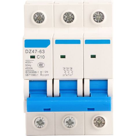 Disjoncteur miniature tripolaire 400 V CA 6/10/16/20 A MCB Safety DZ47-63 (10 A) (1/5)