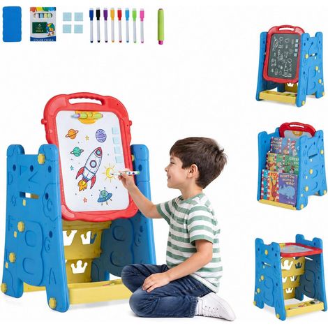 Kids 3-in-1 Art Easel with Magnetic Board, Blue (1/5)