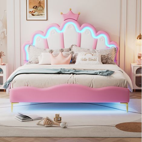 Bett Doppelbett LED 140x200 aus PU rosa verstellbar OKMYHOME (1/5)