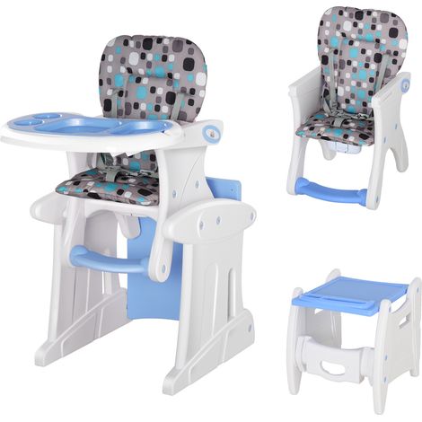 HOMCOM 3 in 1 Convertible Baby High Chair Toddler Table Chair Infant Feeding Seat Blue (1/5)