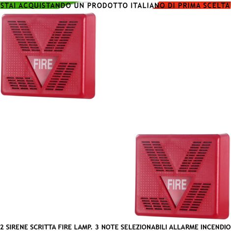 SIRENA MULTISUONO ROSSA 2 PEZZI SEGNALAZIONE ALLARME INCENDIO ALIMENTAZIONE 24 VCC SCRITTA FIRE LAMPEGGIANTE (1/4)