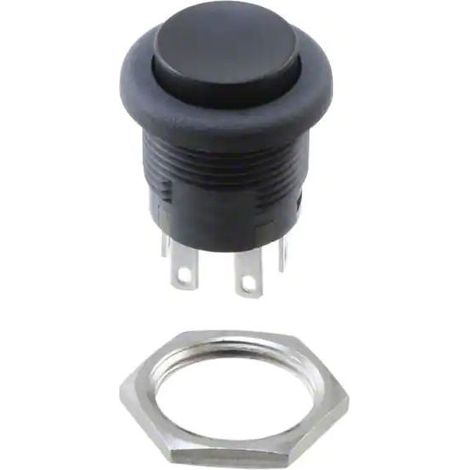 Interrupteur à bouton-poussoir DPDT (on)-on 3A noir avec écrou à anneau (1/2)