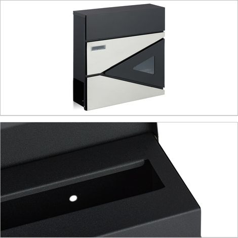 Buzón de pared moderno con revistero diseño geométrico 38 x 35 x 10 cm de acero negro 130011295 (1/5)