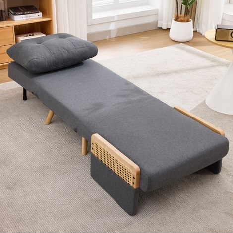 Sillón 3 en 1 con función cama, respaldo 5 posiciones, lino gris OKMYHOME (1/5)