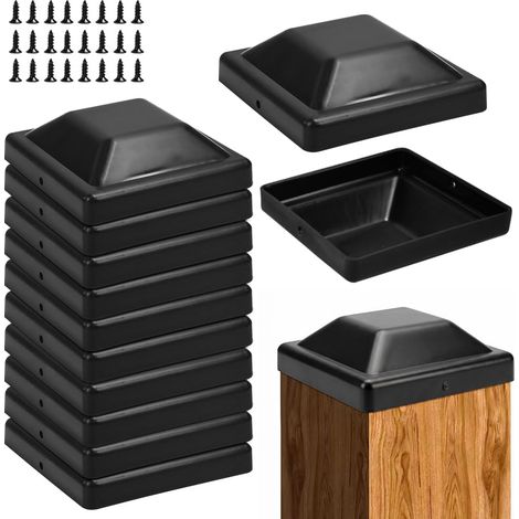 12PCS Capuchons de Poteaux de Clôture Cache Poteau 9 x 9 CM Capuchons de Clôture pour Poteaux en Bois Capuchon pour Poteau avec Vis Bouchons Carrés en Plastique Chapeau Poteau Plastique, Noir (1/5)