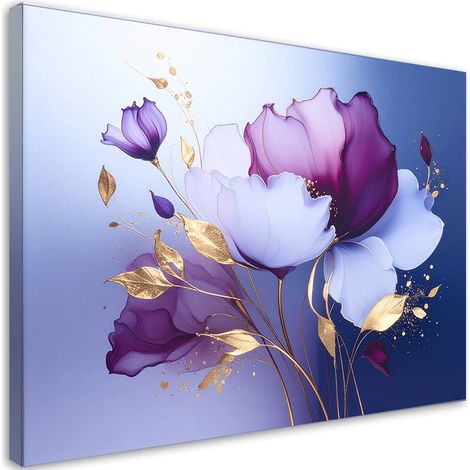 Quadro su tela, Fiori viola su sfondo blu - 30x20 (1/2)