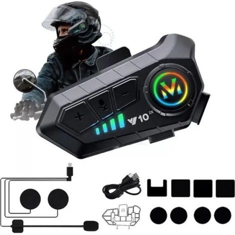 Intercom Moto -1000mah-Bluetooth 5.3 Casque de Moto -Convient à toutes sortes de casques-1pc -lan