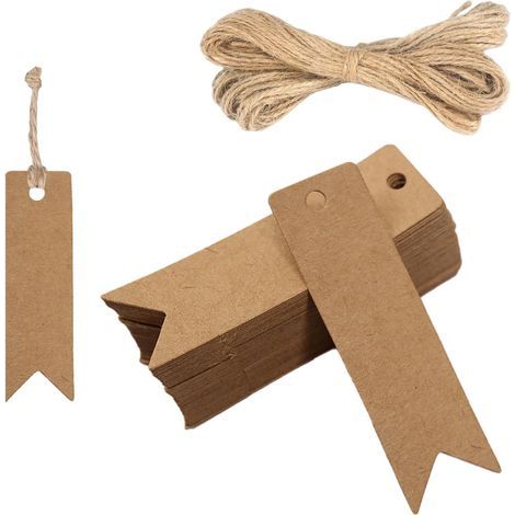 100 etiquetas Kraft de 7x2 cm, con 20 m de cordel de yute, etiquetas para manualidades, bodas, Navidad y envoltorios de regalo - Marrón (1/5)