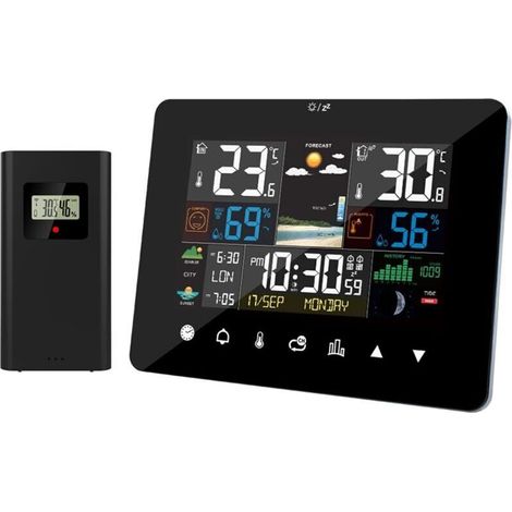 Stazione meteorologica con sensore wireless interno/esterno, visualizzazione alba/tramonto, sveglia, termometro, igrometro, funzionamento touchscreen con sensore esterno wireless -Crezuo