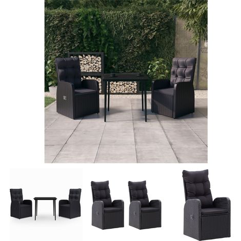 Gartenmöbel Set - vidaXL 3-tlg. Garten-Essgruppe mit Kissen Schwarz - Terrassenmöbel (1/5)
