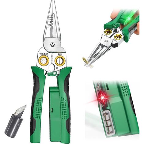 Pince à dénuder multifonction 8 en 1 – Acier inoxydable 3Cr13 – Capacité de dénudage AWG18-10 – Coupe câbles jusqu'à 25 mm²