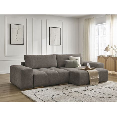 BOBOCHIC - Canapé d'angle convertible réversible coffre ANAKIN tissu bouclette Réversible  Marron (1/5)