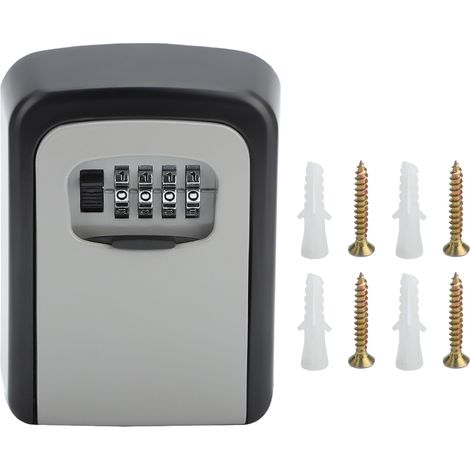 boîte de rangement-Boîte de sécurité murale avec câble d'accès en aluminium et compartiment pour clés à code numérique de 4 chiffres (1/4)