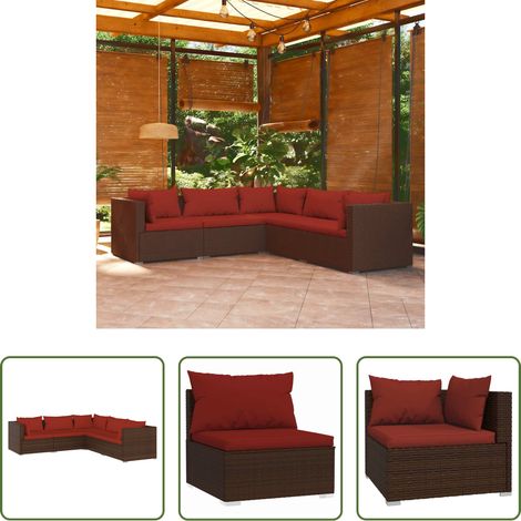 vidaXL Rattan -  5-tlg. Garten-Lounge-Set mit Kissen Poly Rattan Braun (1/5)