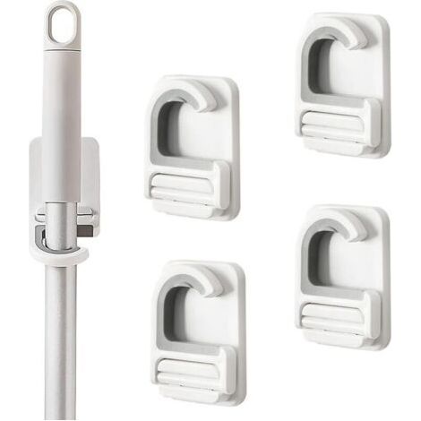 Wall-mounted broom holder, set of 4, adhesive, for kitchen, garage, laundry room (1/4)